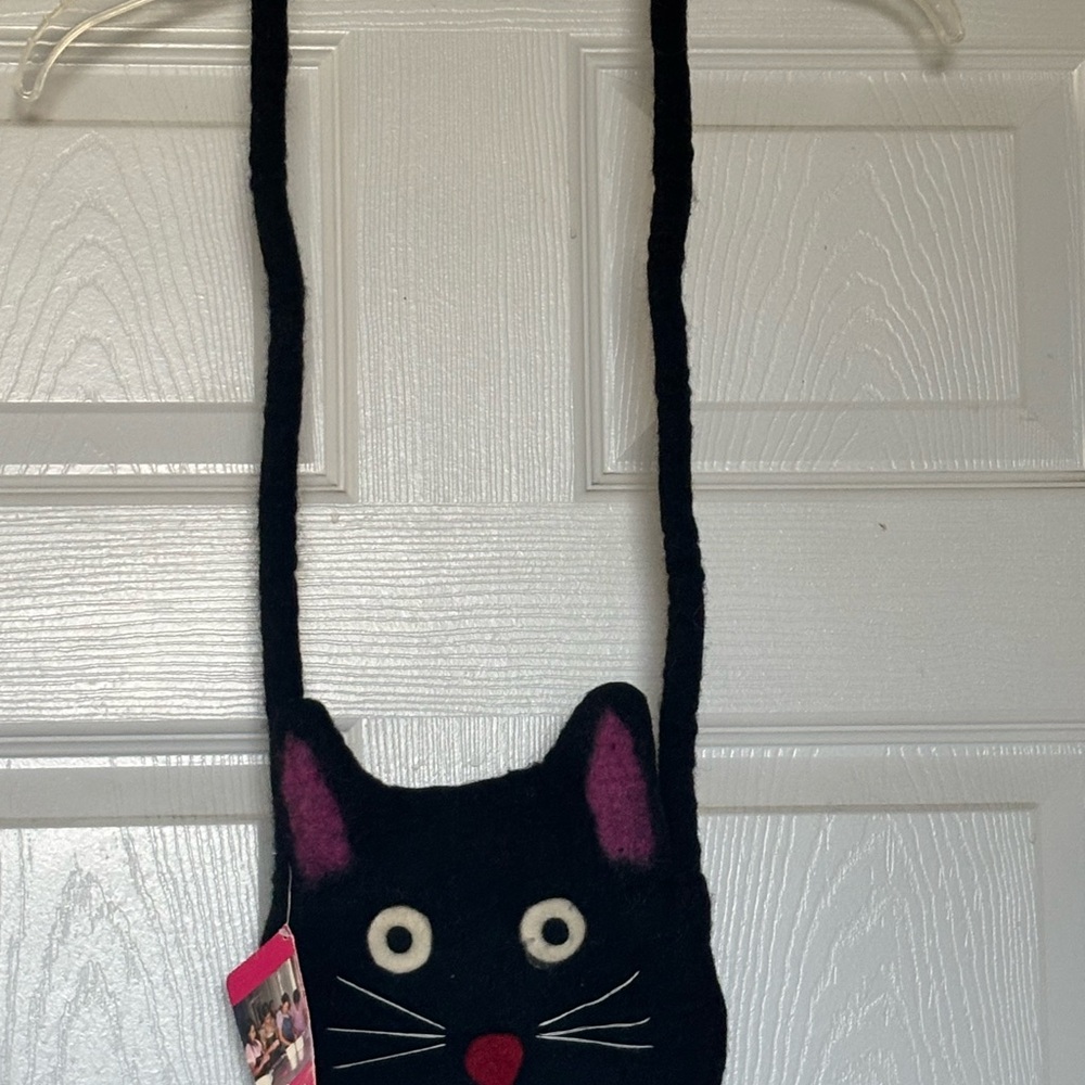 Black and Pink Cat Face Kids Crossbody Bag